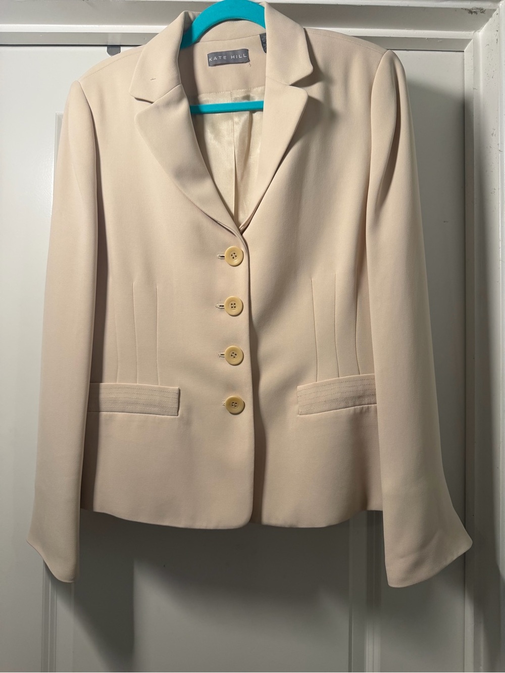 Kate Hill Cream Tailored Blazer with Four-Button Front